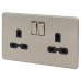 Knightsbridge 13A 2 Gang Screwless Flat Plate Switched DP Socket - Brushed Chrome with Black Insert