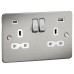 Knightsbridge 13A 2 Gang Flat Plate Type A/C USB Socket with 2 x USB - 4A - Brushed Chrome/White