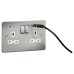 Knightsbridge 13A 2 Gang Flat Plate Type A/C USB Socket with 2 x USB - 4A - Brushed Chrome/White