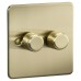 Knightsbridge 5-150W 2 Gang 2 Way Push On/Off Rotary Flat Intelligent LED Dimmer - Brushed Brass