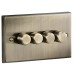 Knightsbridge 5 - 150W 4 Gang 2 Way Push On/Off Rotary Square Intelligent LED Dimmer - Antique Brass