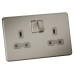 Knightsbridge 13A 2 Gang Screwless Flat Plate Switched DP Socket - Brushed Chrome with Grey Insert