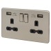 Knightsbridge 13A 2 Gang Screwless USB Socket with 2 x USB - 2.4A - Brushed Chrome/Black Inserts
