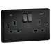 Knightsbridge 13A 2 Gang Round Edge Type A/C 45W USB Socket with 2 x USB - 2.25A - Matt Black/Black