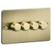 Knightsbridge 5-150W 4 Gang 2 Way Push On/Off Rotary Flat Intelligent LED Dimmer - Brushed Brass