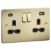 Knightsbridge 13A 2 Gang Flat Plate Type A/C USB Socket with 2 x USB - 4A - Brushed Brass/Black 