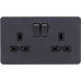 Knightsbridge 13A 2 Gang Screwless Flat Plate Switched DP Socket - Anthracite Grey/Black Inserts