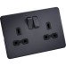 Knightsbridge 13A 2 Gang Screwless Flat Plate Switched DP Socket - Anthracite Grey/Black Inserts