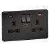 Knightsbridge 13A 2 Gang Type A/QC18W Type C/PD45W USB Socket with 2 x USB - Anthracite Grey/Black