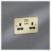 Knightsbridge 13A 2 Gang Switched Socket with Twin Earths - Brushed Brass with Black Insert