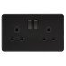 Knightsbridge 13A 2 Gang Screwless Flat Plate Switched DP Socket - Matt Black with Black Insert