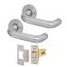 Heavy Duty Latch Door Handle on Rose Fire Door Kit & Dorgard Holder - Push/Pull - Aluminium