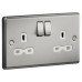 Knightsbridge 13A 2 Gang DP Switched Socket with Twin Earths - Brushed Chrome with White Insert