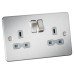 Knightsbridge 13A 2 Gang DP Switched Socket with Twin Earths - Brushed Chrome with Grey Insert