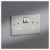 Knightsbridge 13A 2 Gang DP Switched Socket with Twin Earths - Brushed Chrome with White Insert