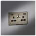 Knightsbridge 13A 2 Gang Screwless Type A/C USB Socket with 2 x USB - 4A - Antique Brass/Black