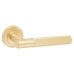 Jedo Satin Brass Fire Rated Knurled Door Handles on Round Rose - Bari Range 