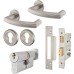 Heavy Duty Euro Lock Door Handle on Rose Fire Door Kit - Power Size 2-5 - Stainless Steel