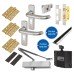 Medium Duty Euro Lock Door Handle on Backplate Fire Door Kit & Dorgard Holder - Push/Pull -Aluminium