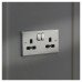Knightsbridge 13A 2 Gang DP Switched Socket with Twin Earths - Brushed Chrome with Black Insert