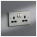 Knightsbridge 13A 2 Gang DP Switched Socket with Twin Earths - Brushed Chrome with Black Insert