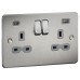 Knightsbridge 13A 2 Gang Flat Plate Type A/C USB Socket with 2 x USB - 4A - Brushed Chrome/Grey
