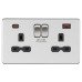 Knightsbridge 13A 2 Gang Type A/C Fastcharge USB Socket with 2 x USB - 4A - Brushed Chrome/Black