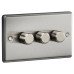 Knightsbridge 5-150W 3 Gang 2 Way Push On/Off Rotary Rounded Intelligent LED Dimmer - Brushed Chrome