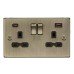 Knightsbridge 13A 2 Gang Type A/QC18W Type C/PD45W USB Socket with 2 x USB - Antique Brass/Black