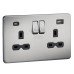 Knightsbridge 13A 2 Gang Screwless Type A/C USB Socket with 2 x USB - 4A - Brushed Chrome/Black