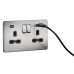 Knightsbridge 13A 2 Gang Screwless Type A/C USB Socket with 2 x USB - 4A - Brushed Chrome/Black