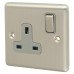 Eurolite Enhance Decorative 13A 1 Gang Double Pole Switched Socket - Satin Steel with Grey Inserts 