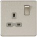 Knightsbridge 13A 1 Gang Screwless Flat Plate DP Switched Socket - Brushed Chrome with Grey Insert
