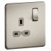 Knightsbridge 13A 1 Gang Screwless Flat Plate DP Switched Socket - Brushed Chrome with Grey Insert