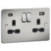 Knightsbridge 13A 2 Gang Flat Plate Type A/C USB Socket with 2 x USB - 4A - Brushed Chrome/Black
