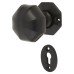 Olde Forge Octagonal Mortice Door Knob with Escutcheon - 55mm Rose Diameter - Antique Black Iron