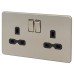 Knightsbridge 13A 2 Gang Screwless Flat Plate Switched DP Socket - Brushed Chrome with Black Insert