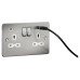 Knightsbridge 13A 2 Gang Flat Plate Type A/C USB Socket with 2 x USB - 4A - Brushed Chrome/White
