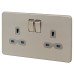 Knightsbridge 13A 2 Gang Screwless Flat Plate Switched DP Socket - Brushed Chrome with Grey Insert
