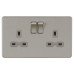 Knightsbridge 13A 2 Gang Screwless Flat Plate Switched DP Socket - Brushed Chrome with Grey Insert