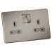 Knightsbridge 13A 2 Gang Screwless Flat Plate Switched DP Socket - Brushed Chrome with Grey Insert