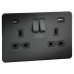Knightsbridge 13A 2 Gang Screwless Type A/C USB Socket with 2 x USB - 4A - Anthracite/Black