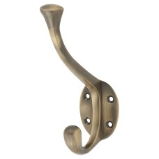 Victorian Heavy Duty Single Hat & Coat Hook - 143 x 65mm - Antique Brass