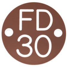 Exel FD30 Fire Door Sign - Drilled - 50mm Diameter - Rigid Plastic - Brown