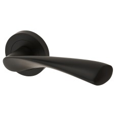 Exel Matt Black Door Handles on Round Rose - Ariel Range 