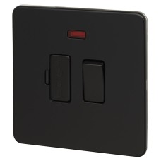Knightsbridge 13A 1 Gang Screwless Flat Plate Switched Fused Spur with Neon - Matt Black