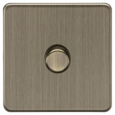 Knightsbridge 5-150W 1 Gang 2 Way Push On/Off Rotary Flat Intelligent LED Dimmer Switch - Ant Brass