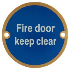 Hampstead Fire Door Keep Clear Door Sign - 75mm Diameter - Satin Brass