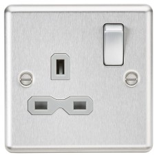 Knightsbridge 13A 1 Gang Double Pole Switched Socket - Brushed Chrome with Grey Insert