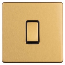Eurolite Concealed 10A 1 Gang Screwless Intermediate Flat Plate Light Switch - Satin Brass/Black